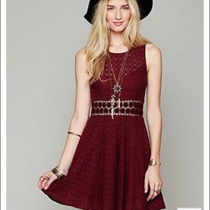 Free People Maroon daisy cut out dress